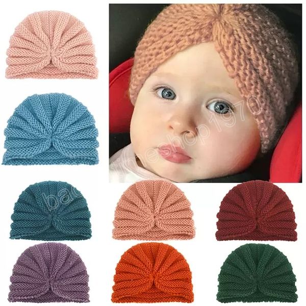 8 colori Neonate Berretto turbante lavorato a maglia Kid Berretti all'uncinetto Cappello indiano Bambini Inverno Outdoor Slouchy Skull Caps Accessori per neonati