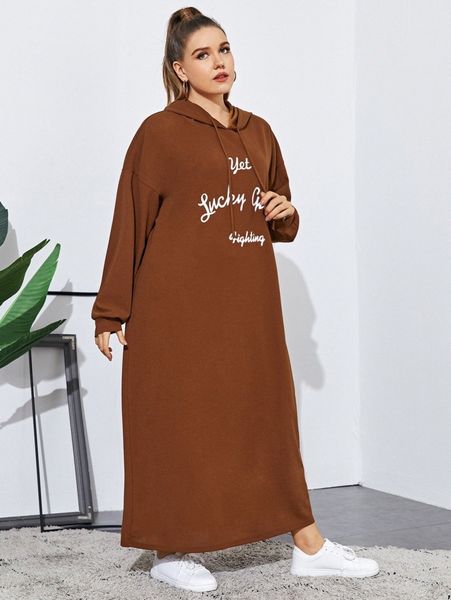 

plus letter graphic hooded dress c6ca#, Black