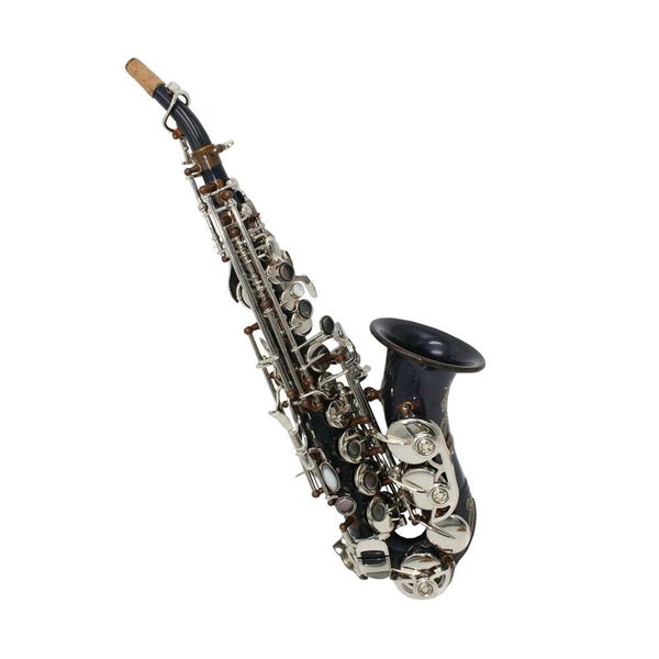 

pro eastern music antique sky blue curved soprano saxophone with engravings