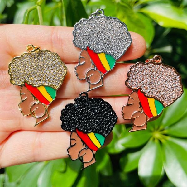 Charms 5pcs Pedra Transparente Pavimentada Black Girl Pingente de Charme para Mulheres Colar de Pulseira Fazendo Juneteenth Consciência Jóias Acessório Fornecimento Charme