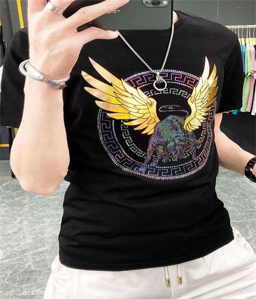 

2022 new men's cotton personalized short sleeve t-shirt summer trend drill high-end half sleeve m--5xl, White;black
