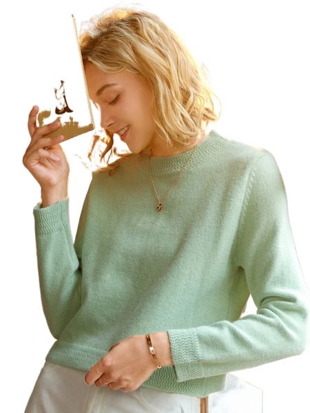 

knit mix solid round neck sweater n1ul#, White;black