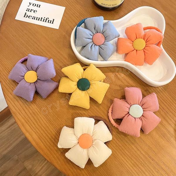 

big flower elastic hair bands sweet decorate hairbands ponytail holder colorful hair rubber band girl hair accessoires, Slivery;white