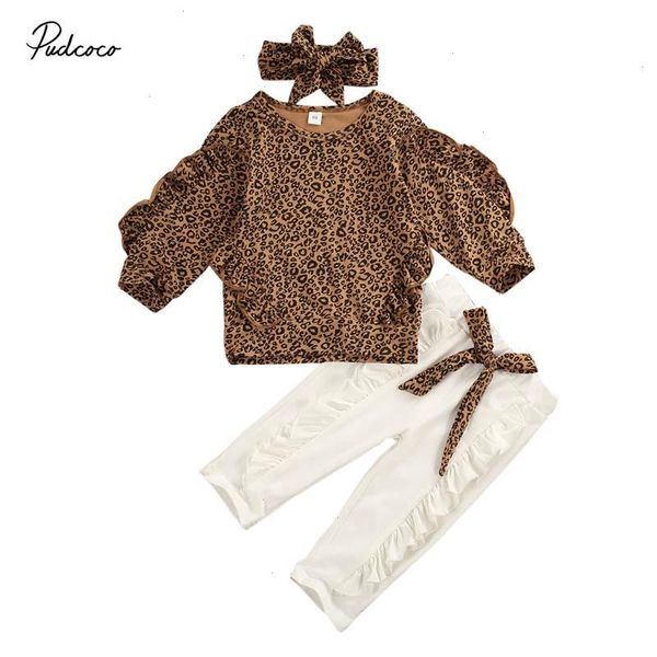 

baby spring autumn clothing kid sets girl clothes ruffle leopard long sleeve shirt leggings pants outfit set tracksuit, White