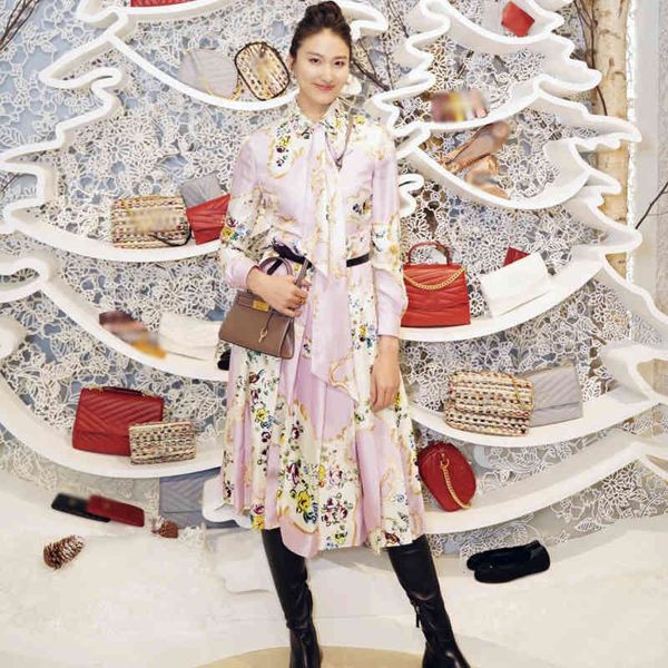 

casual dresses autumn dress pink aging skirt autumn lapel fashion print long sleeved gz8l, Black;gray