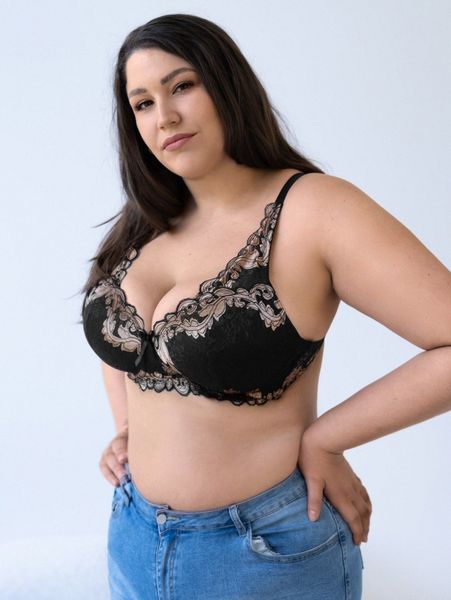 

plus floral lace underwire bra r1ow#, Black;white