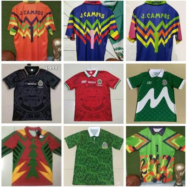 

1986 1994 1998 retro mexico blanco soccer jersey hernandez garcia aspe luis garcia campos ramirez sanchez lozano mexican football shirt kit, Black;yellow