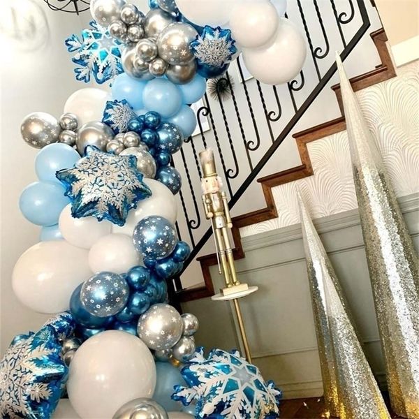 104pcs Snowflake Balloons Garland Arch Kit Balão de metal para festa de casamento Decor 220524