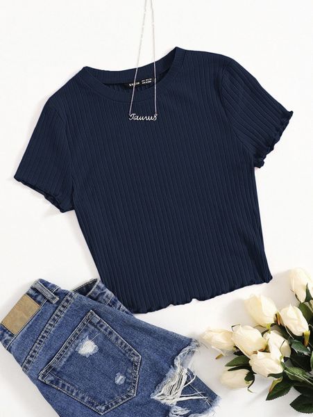 

solid lettuce trim rib-knit tee u30n#, White