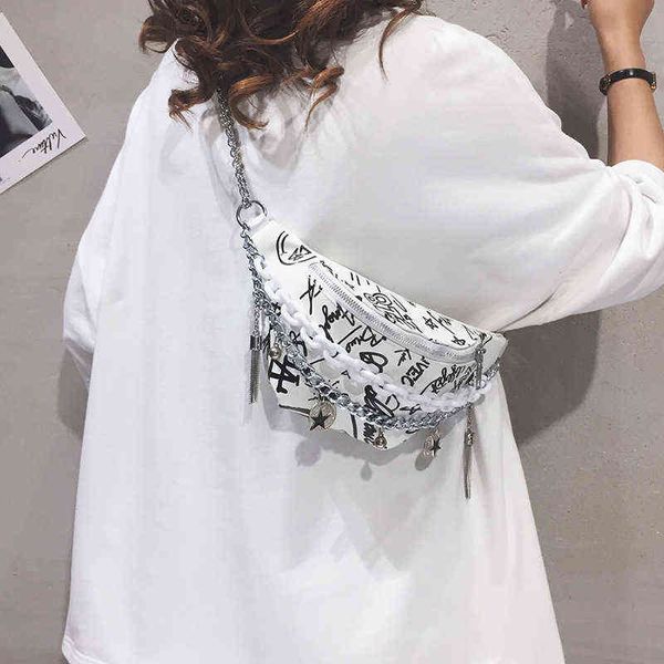 

female fanny packs korean girls' ins printing graffiti versatile student one shoulder messenger chest bag 220712