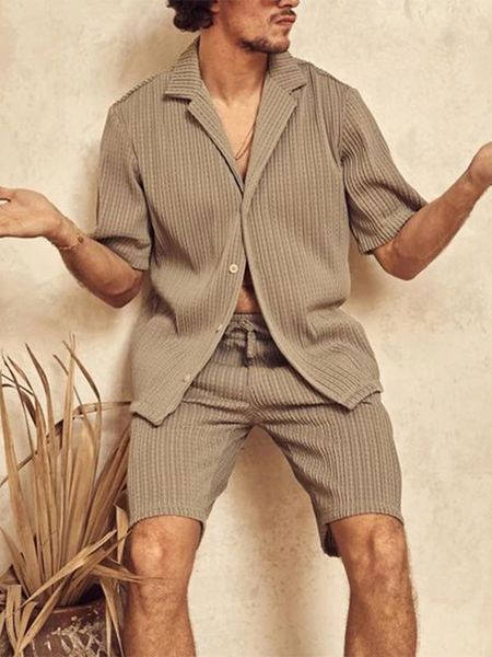 

men tracksuits 2pc suits linen shirts male loose shorts set mens sleepwear, Gray