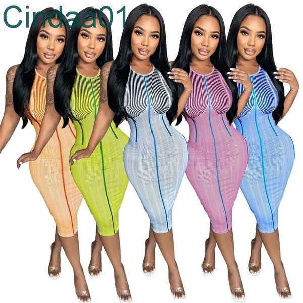 

designer womens casual midi dresses new summer vest dress personalized stripe print hip wrap skirt, Black;gray