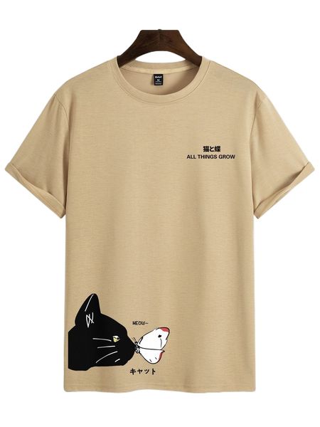 

romwe guys cat print tee e0aw#, White;black