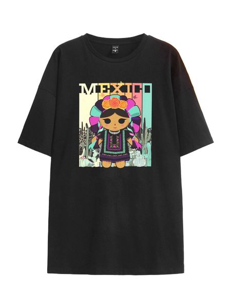 

x miztli figure & letter graphic drop shoulder tee 94oc#, White