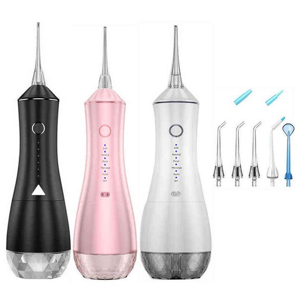 

oral irrigator usb rechargeable dental water flosser ipx7 proof 6 modes 20-180psi jet 320ml tank teeth cleaner 220510