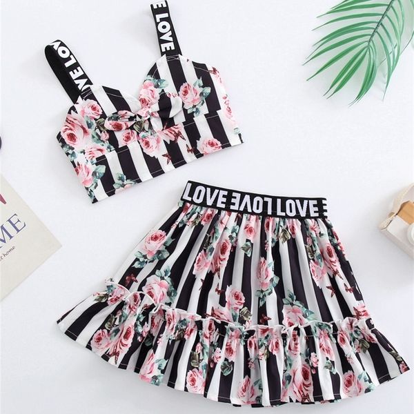 

little girl print stitching letter webbing suspender and skirt she, White