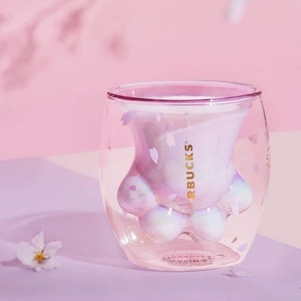 Tazze Starrbuck Cat Claw Pink Cherry Blossom Purple Cats Claw Tazza da acqua in doppio vetro