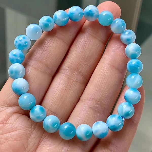 

8mm natural blue larimar round beads bracelet women men party gift powerful stretch beads crystal bracelet jewelry aaaaaa, Silver