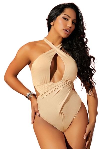 

sxy crisscross cut-out tied backless bodysuit 28em#, White