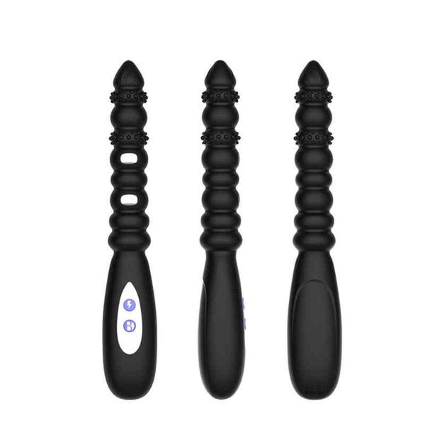 Nxy Giocattoli Anali Scosse Elettriche Perline Massaggio Prostatico Maschile Vibratore Silicone Lungo Plug Butt Plug Vibranti Giocattolo Del Sesso per Uomini Donna Gay 220506