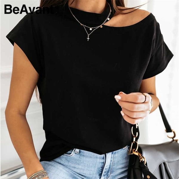 

beavant casual shirts short sleeve white t-shirt harajuku summer fashion women t shirt female halter black shirts tee 210709