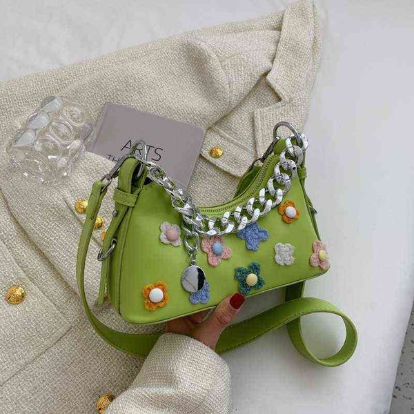 

hbp crossbody bag stylish floral applique pu leather s for women thick chain shoulder female underarm hobos handbag 2022 trend 220727