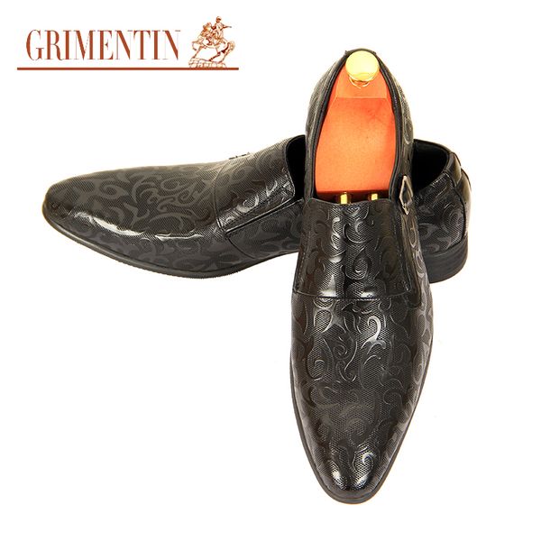 

grimentin mens dress slip on shoes genuine leather for wedding party, Black