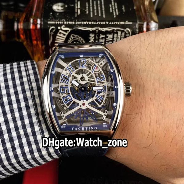 

new saratoge vanguard yachting gravity steel case v45 t gr yacht sqt blue skeleton dial automatic mens watch leather gent wa276v, Slivery;brown