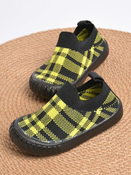 

boys plaid pattern slip-on shoes she, Black