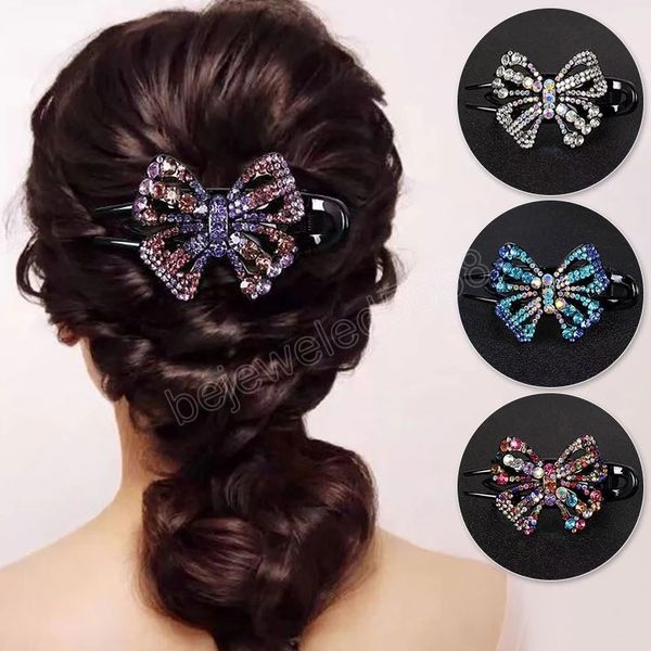 

fashion bowknot rhinestone crystal hairpin hair clips barrette women girl elegant party casual headwear headdress gift, Golden;silver