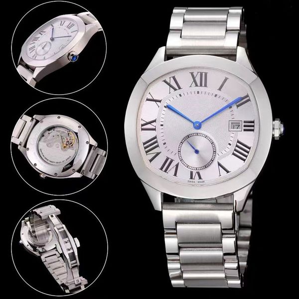 

business automatic mechanical movement watch 316 stainless steel case wristwatch leather designer luxury men's watches, Slivery;brown