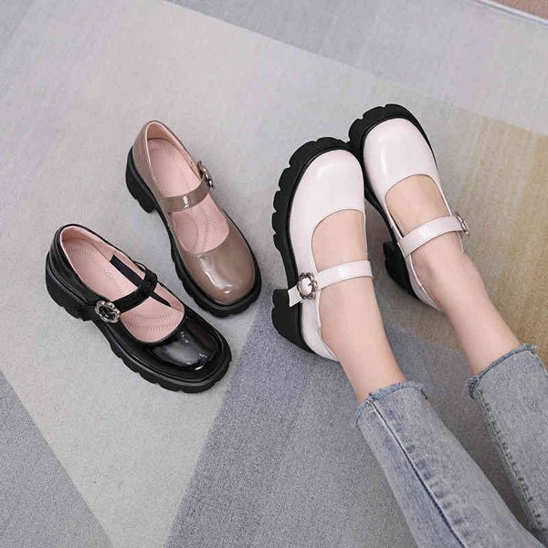 

dress shoes spring and autumn shallow mouth one line buckle single shoes women's cow patent leather thick heel mary jane 4hpl, Black