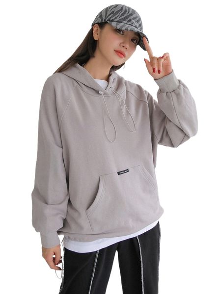 

dazy letter patched raglan sleeve drawstring hooded sweatshirt q4op#, Black