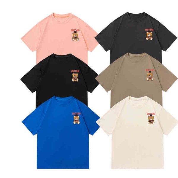

men's t-shirts summer 2022 letter small pattern korean loose hat bear print men's and women's short sleeved t-shirt xagy, White;black