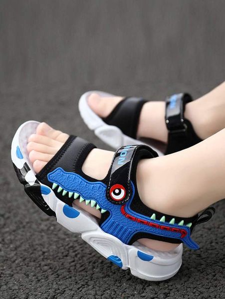 

boys cartoon graphic hook-and-loop fastener strap sandals she, Black;red