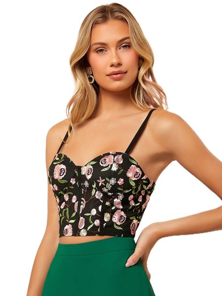 

floral embroidery cami 25q9#, White