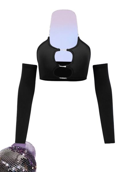 

chain detail cut out halter with arm sleeves s2eb#, White