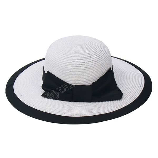 

foladable women elegant sun hats ladies white beach hat with fashion bow paper hat summer uv protection black cap vacation, Blue;gray