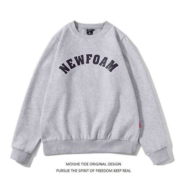 

moishe tide brand letter printing pullover round neck sweater for men and women loose hip-hop couple plush jacket, Black