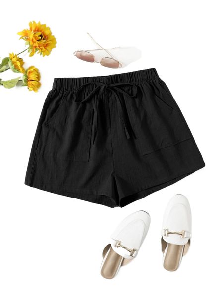 

knot waist pocket front shorts 133z#, White;black