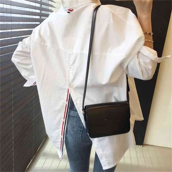 

striped women shirts blouses spring fall turn-down collor back single breasted loose long sleeve shirt female 210602, White