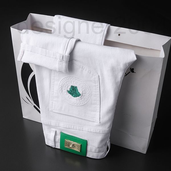 

men's jeans designer 2022 spring summer embroidered jeans men's versatile black-and-white cotton elastic small foot slim korean 3u, Blue