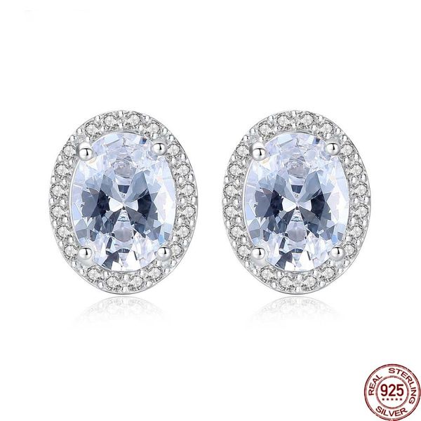 

women genuine 925 sterling silver earrings for women big oval zircon stone luxury wedding earring brand gift fine jewelry, Golden;silver