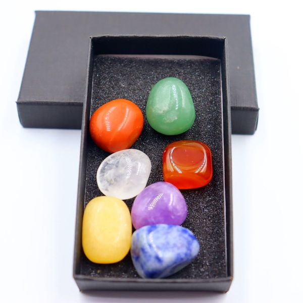 

7 chakra box set reiki natural stone crystal stones polishing amethyst rose quartz yoga energy bead chakra healing decoration, Black