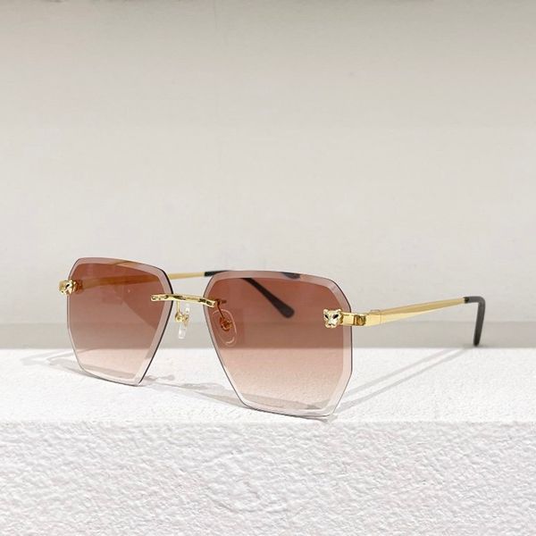 Klassische Cheetah Head Sommer-Strand-Sonnenbrille, Fahrbrille, Herren-Designermode-Brille, rahmenloser Goldrahmen, reflektierender Spiegel, Metallrahmen, Damenbrille