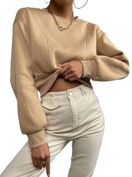 

solid drop shoulder sweatshirt x1o5#, Black