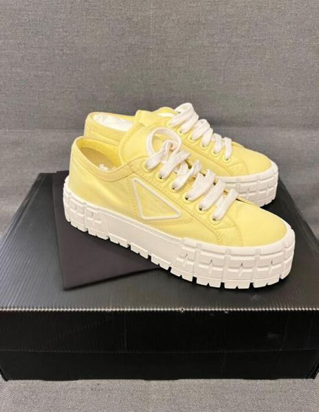 

women platform casual shoes rubber sneakers doubles wheel black canvas and sequins triangle lace up trainers brushed designers with box 35-4