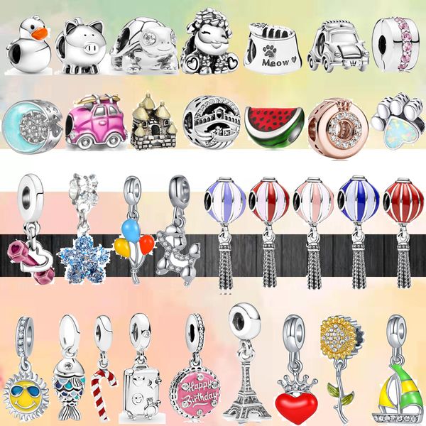 Fit pandora charms 925 braccialetto Bead Scatola originale Cute Car Fish Hot Air Balloon Shiny Love Gioielli classici con fascino europeo