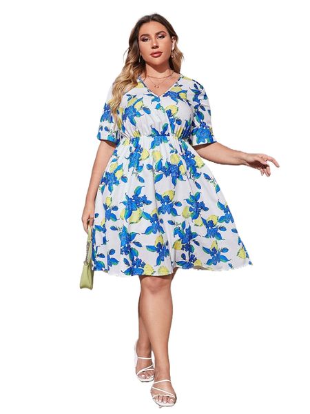 

plus floral print a-line dress z5wm#, Black