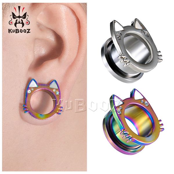

kubooz stainless steel white shell cat ear plugs piercing tunnels earring gauges body jewelry stretchers expanders wholesale 6mm to 16mm 24p, Silver